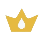 A simple yellow crown with a white droplet shape in the center on a plain background.